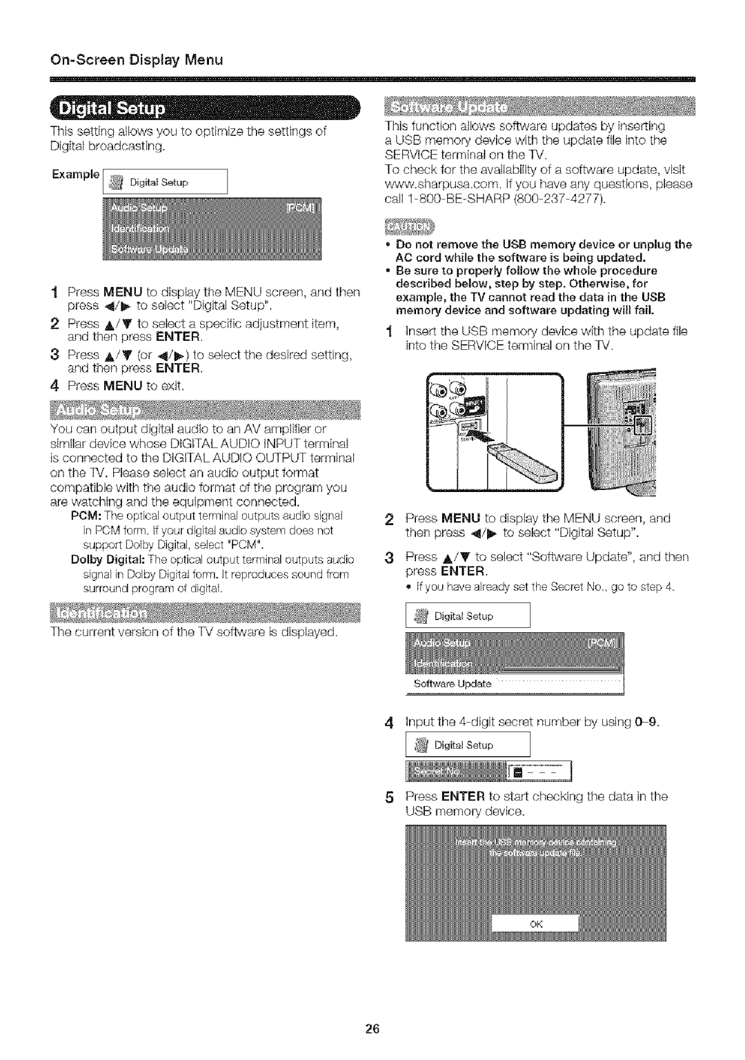 Sharp LC-32SB24U operation manual Digital Setup 