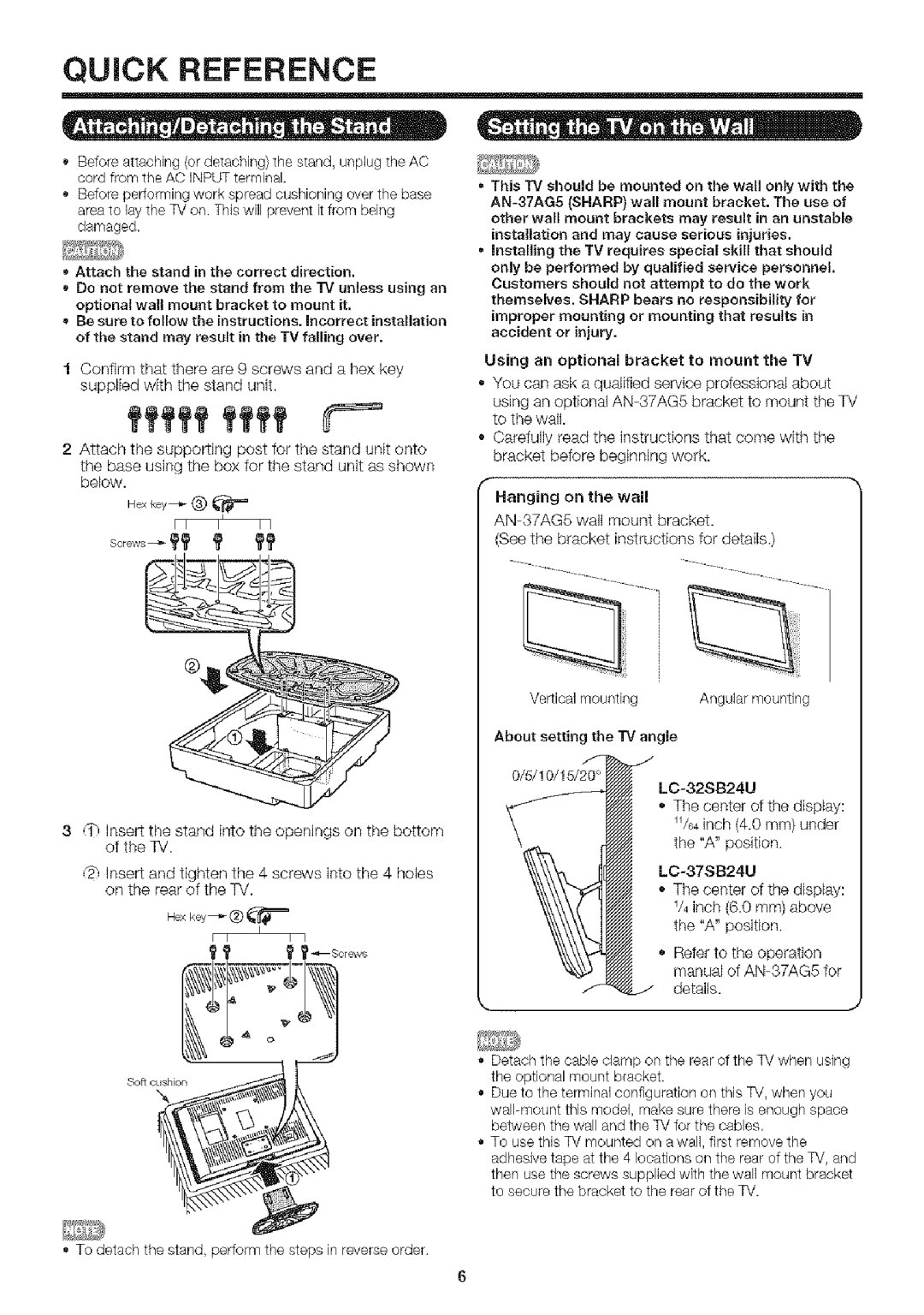 Sharp LC-32SB24U operation manual Quick Reference 