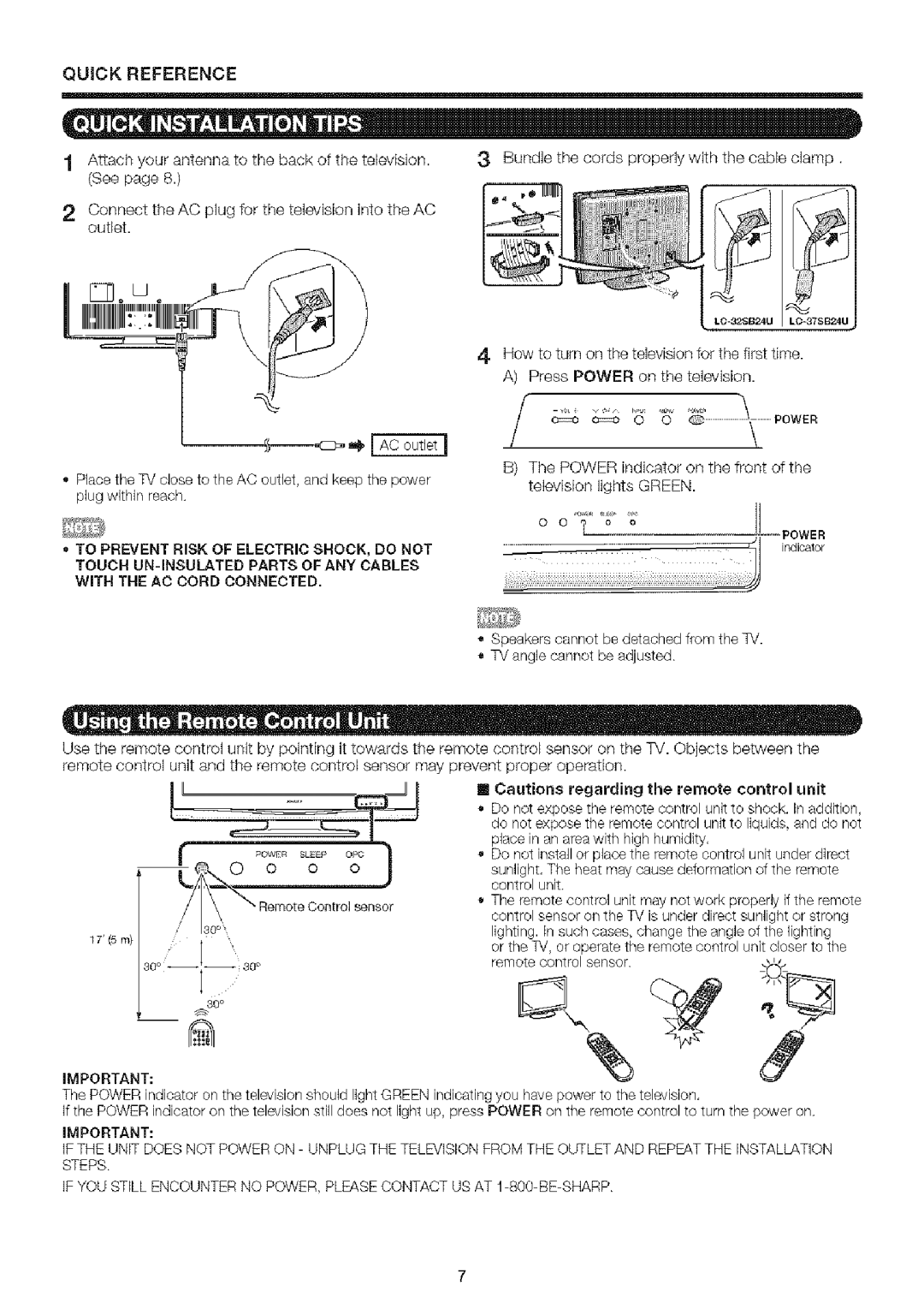 Sharp LC-32SB24U operation manual Quick Reference, II Power 