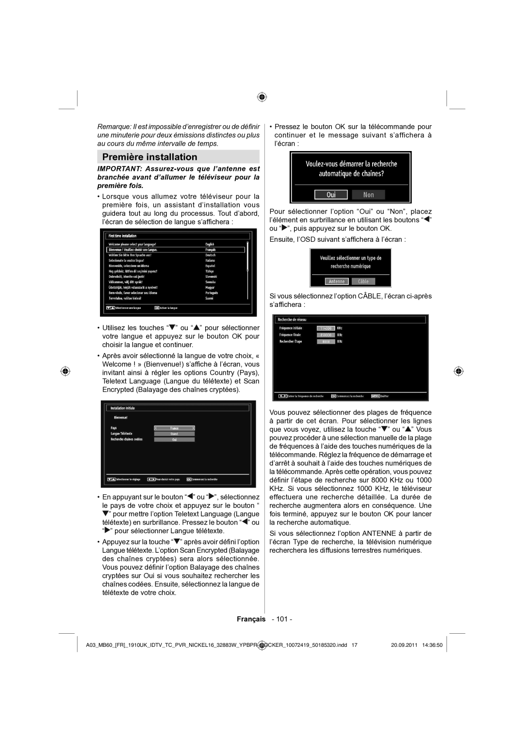 Sharp LC-32SH130E operation manual Première installation 