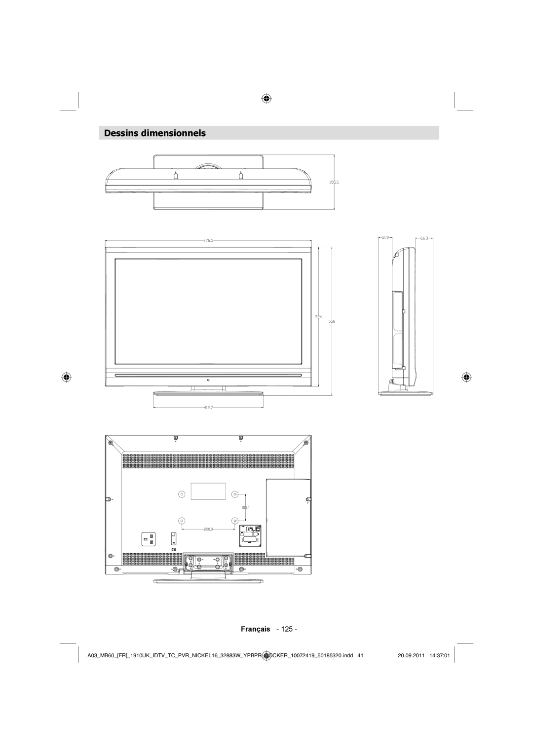 Sharp LC-32SH130E operation manual Dessins dimensionnels 