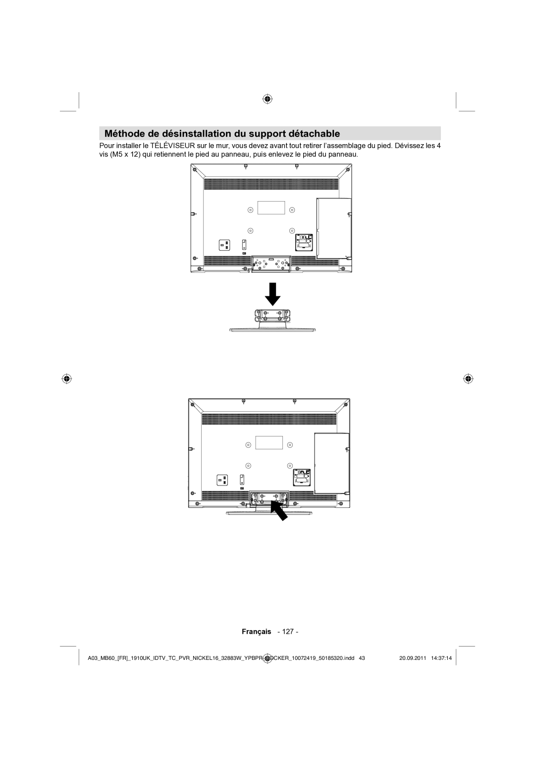 Sharp LC-32SH130E operation manual Méthode de désinstallation du support détachable 