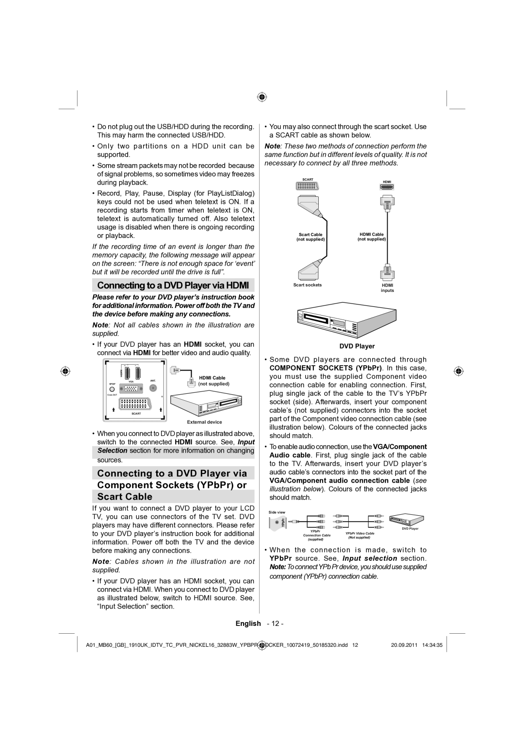 Sharp LC-32SH130E operation manual Component Sockets YPbPr. In this case 