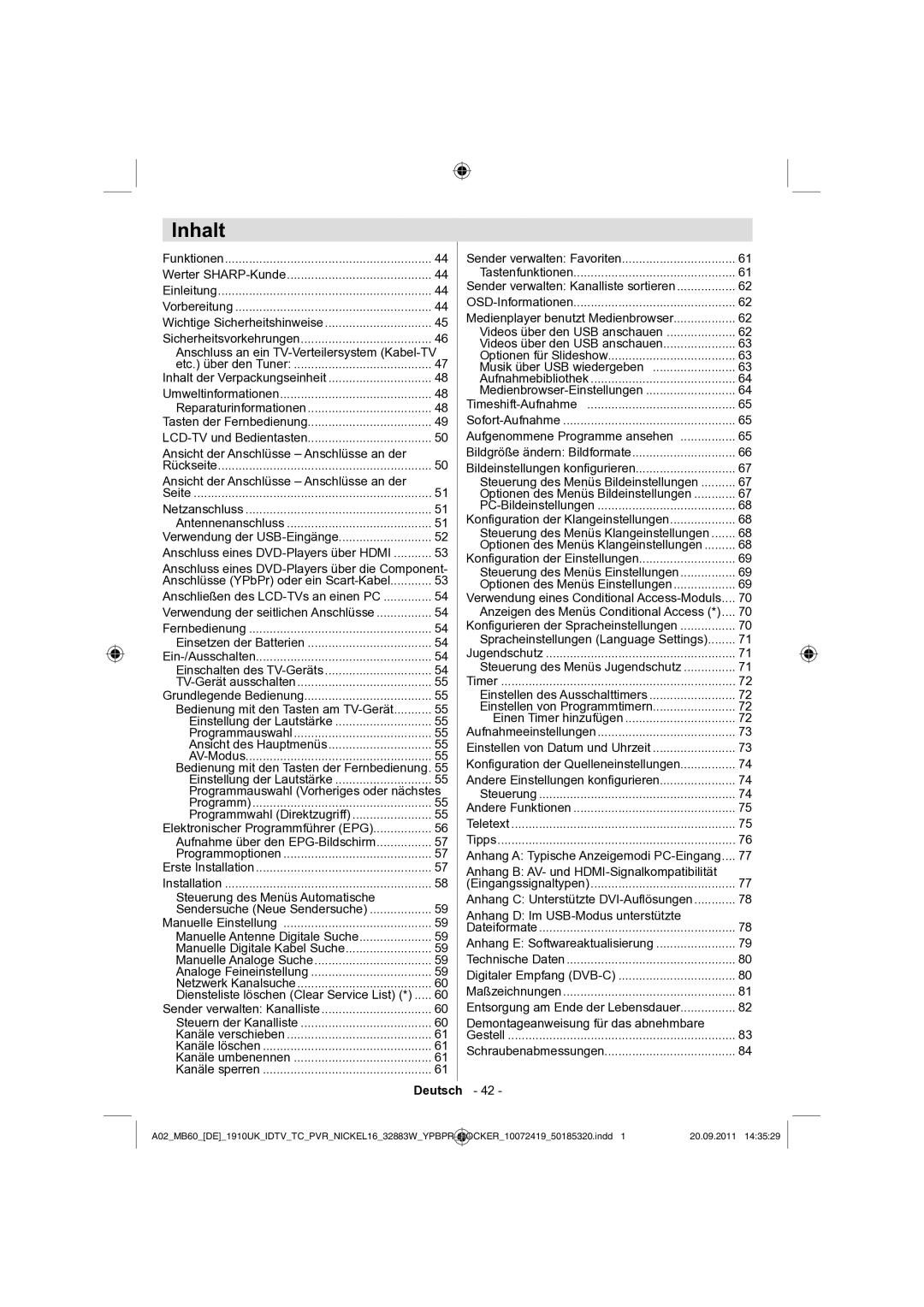 Sharp LC-32SH130E operation manual Deutsch 