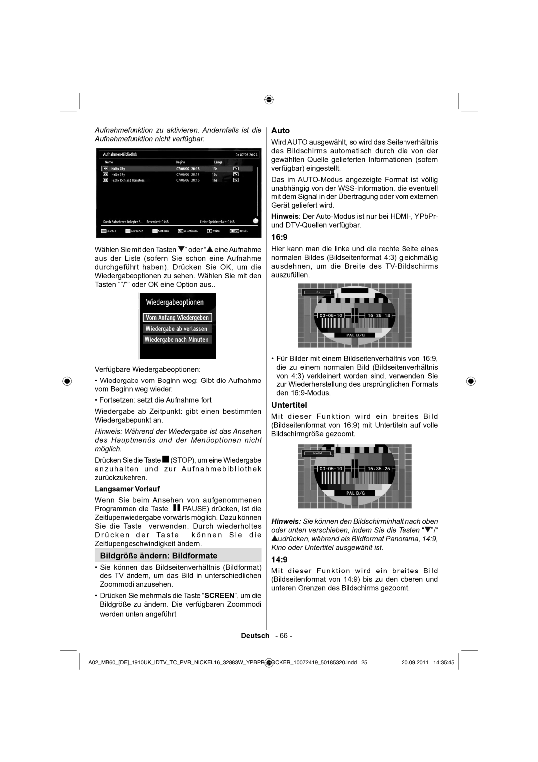 Sharp LC-32SH130E operation manual Bildgröße ändern Bildformate, Untertitel, Langsamer Vorlauf 