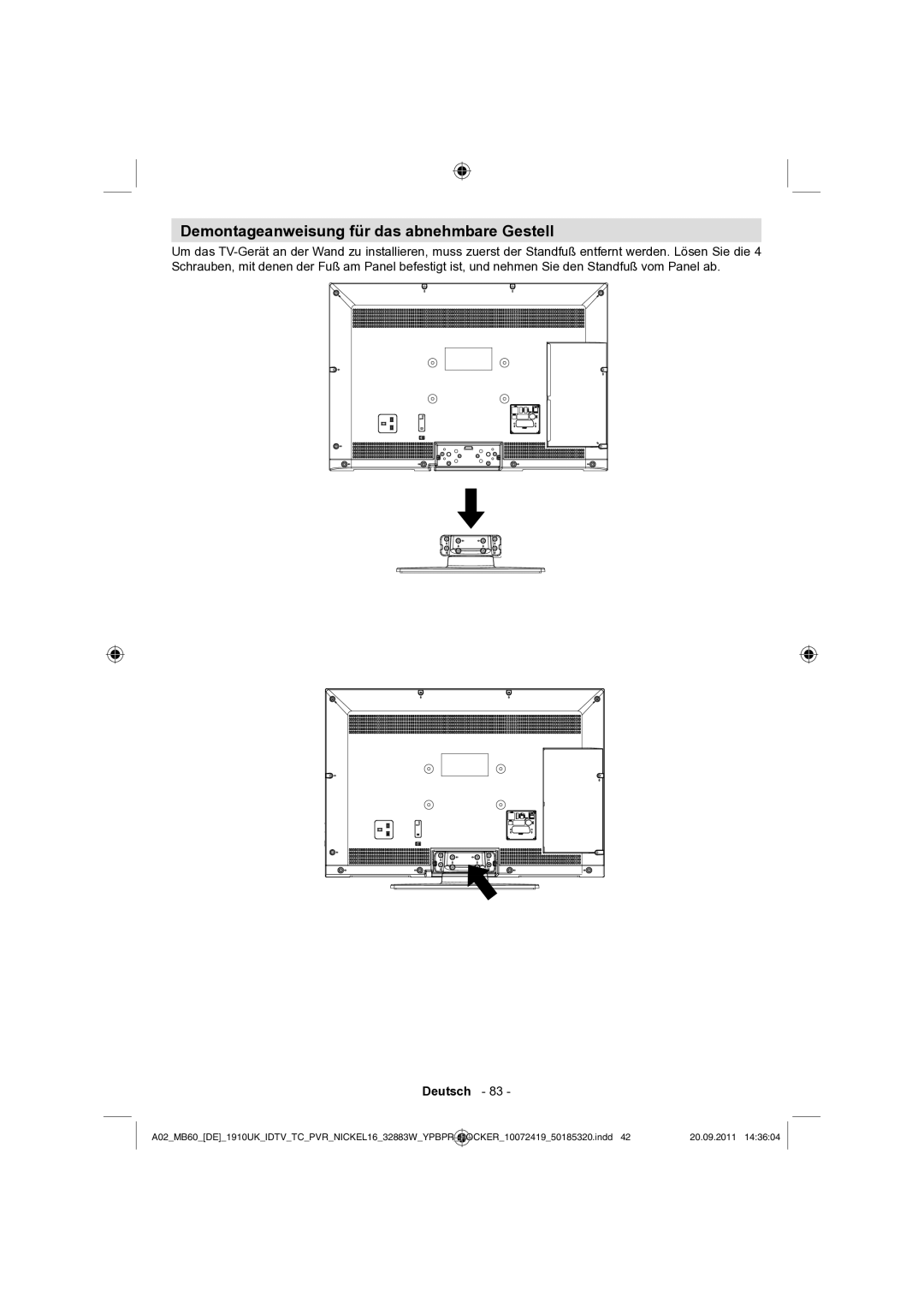 Sharp LC-32SH130E operation manual Demontageanweisung für das abnehmbare Gestell 