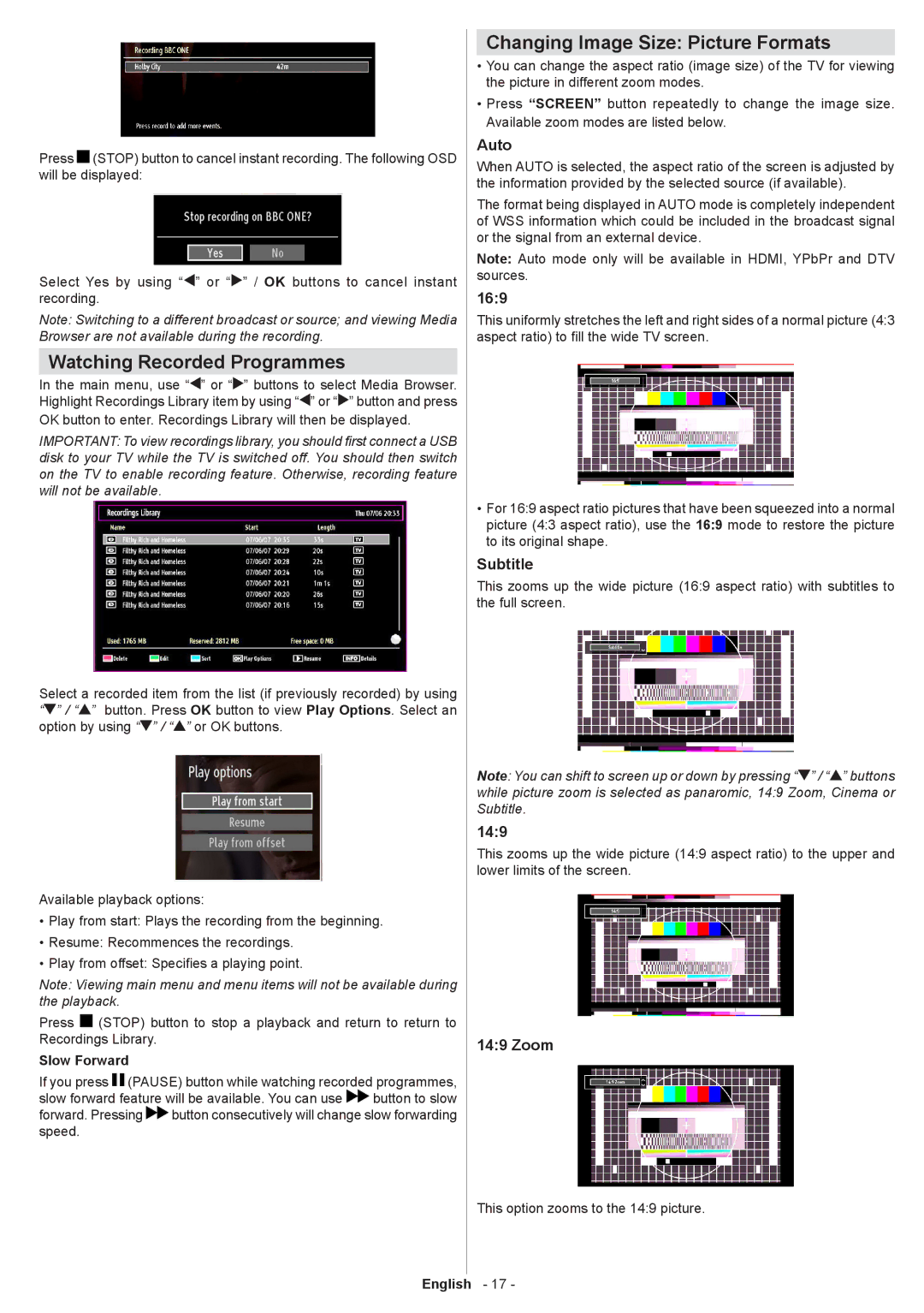 Sharp LC-32SH130K operation manual Watching Recorded Programmes, Changing Image Size Picture Formats 