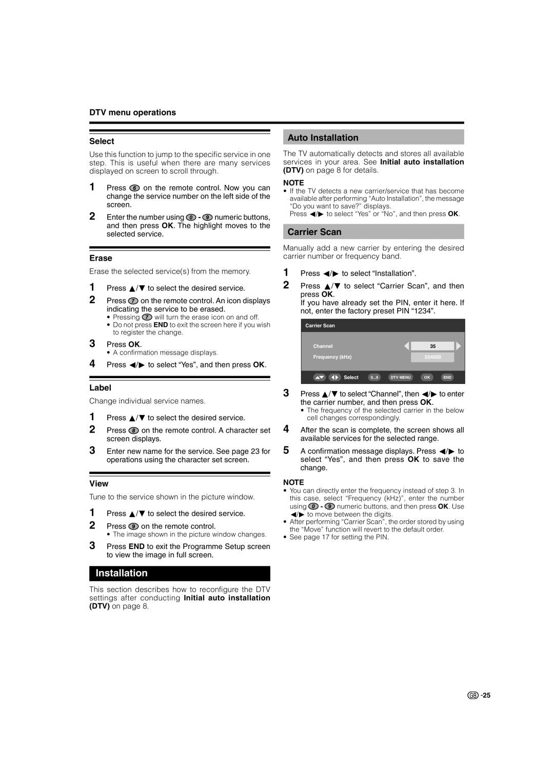 Sharp LC-32ST1E, LC-32SD1E, LC-26SD1E operation manual Auto Installation, Carrier Scan 