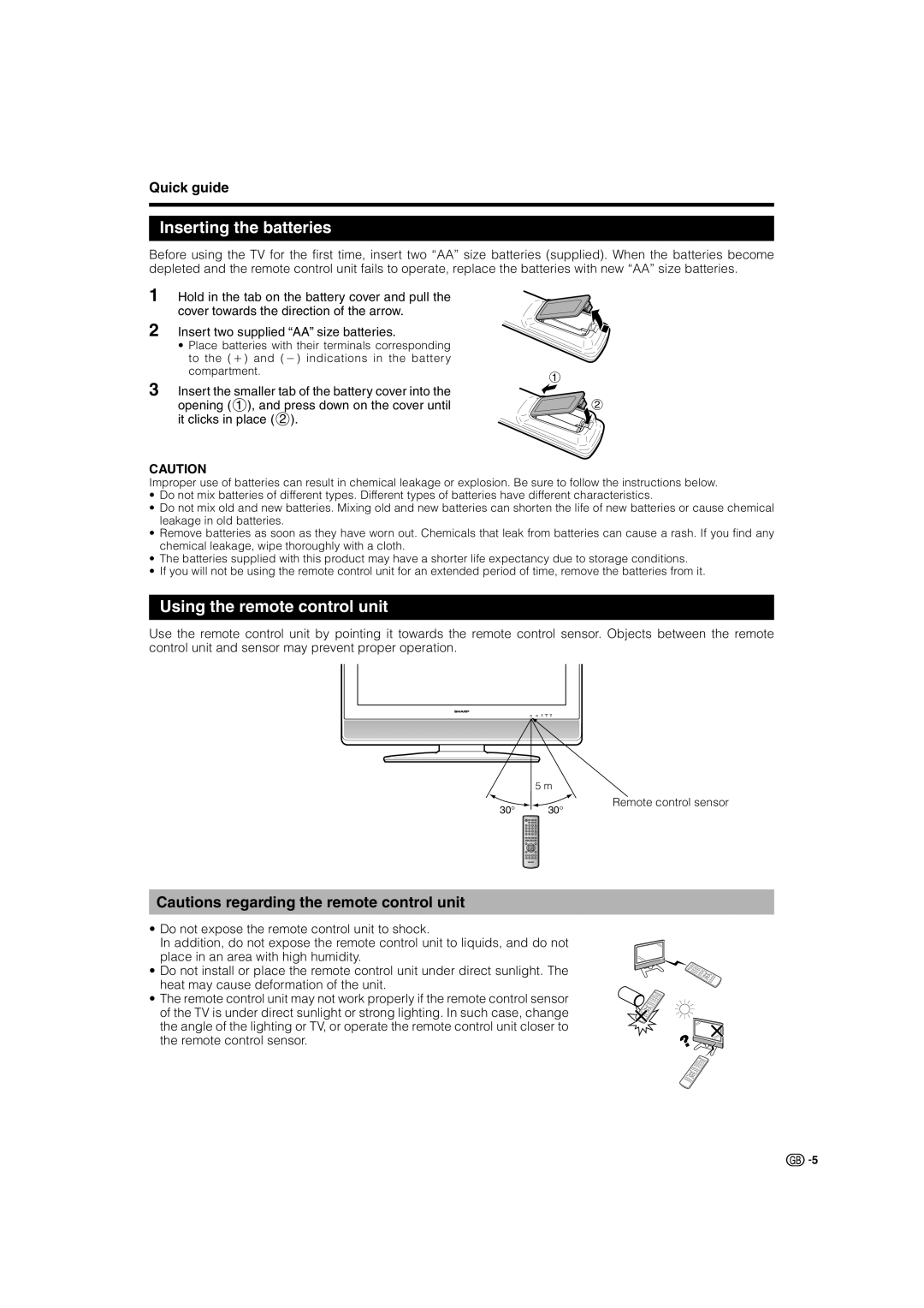 Sharp LC-32SD1E, LC-32ST1E, LC-26SD1E operation manual Inserting the batteries, Using the remote control unit 