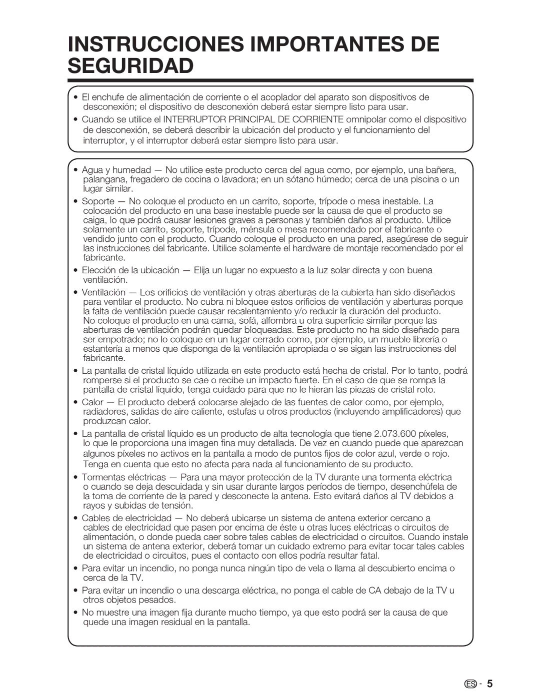 Sharp LC-32SV29U, LC-46SV49U, LC-26SV490U operation manual Instrucciones Importantes DE Seguridad 