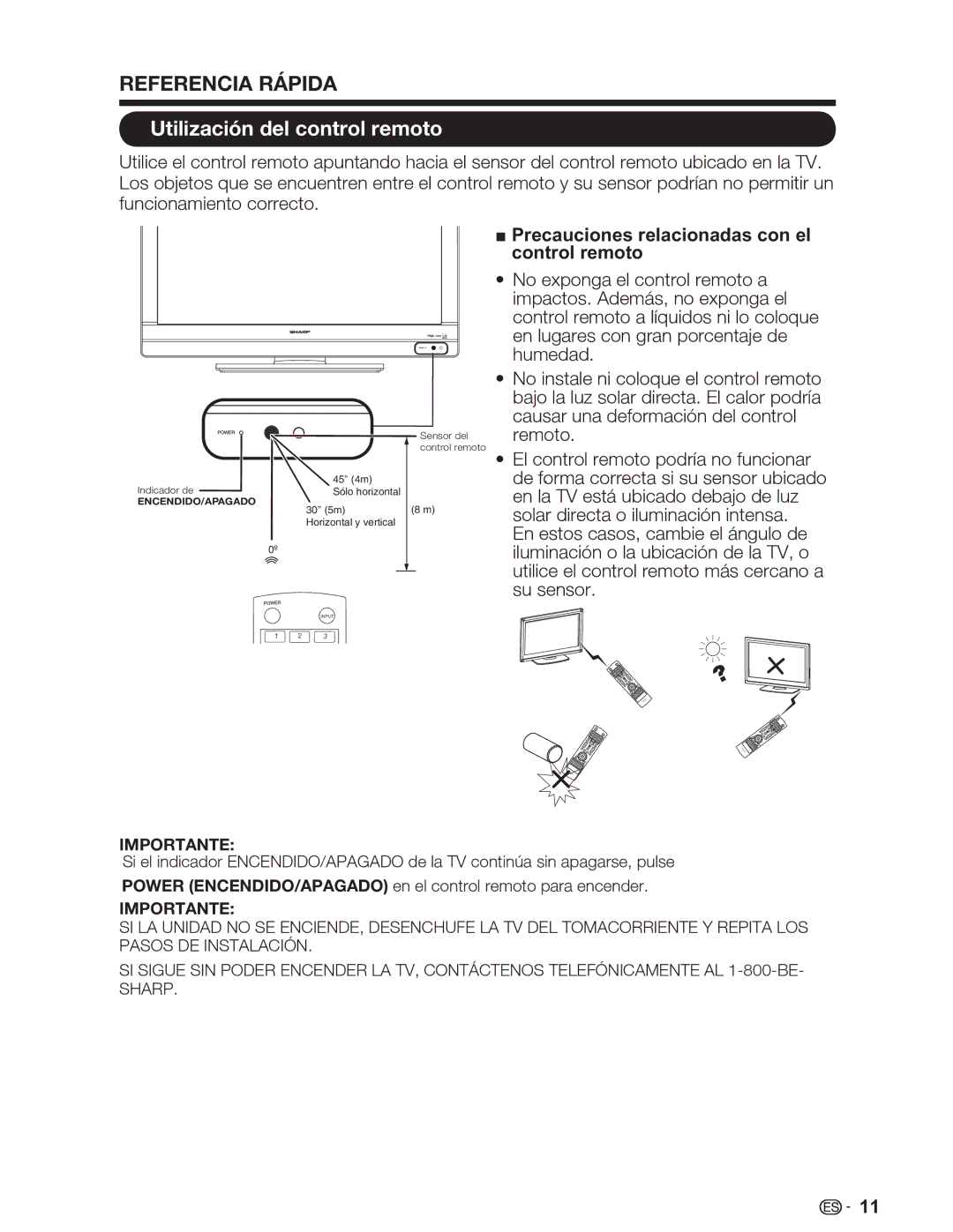 Sharp LC-32SV29U, LC-46SV49U, LC-26SV490U Utilización del control remoto, Precauciones relacionadas con el control remoto 