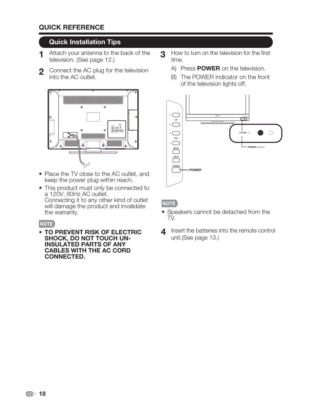 Sharp LC-32SV29U, LC-46SV49U, LC-26SV490U operation manual Quick Installation Tips 