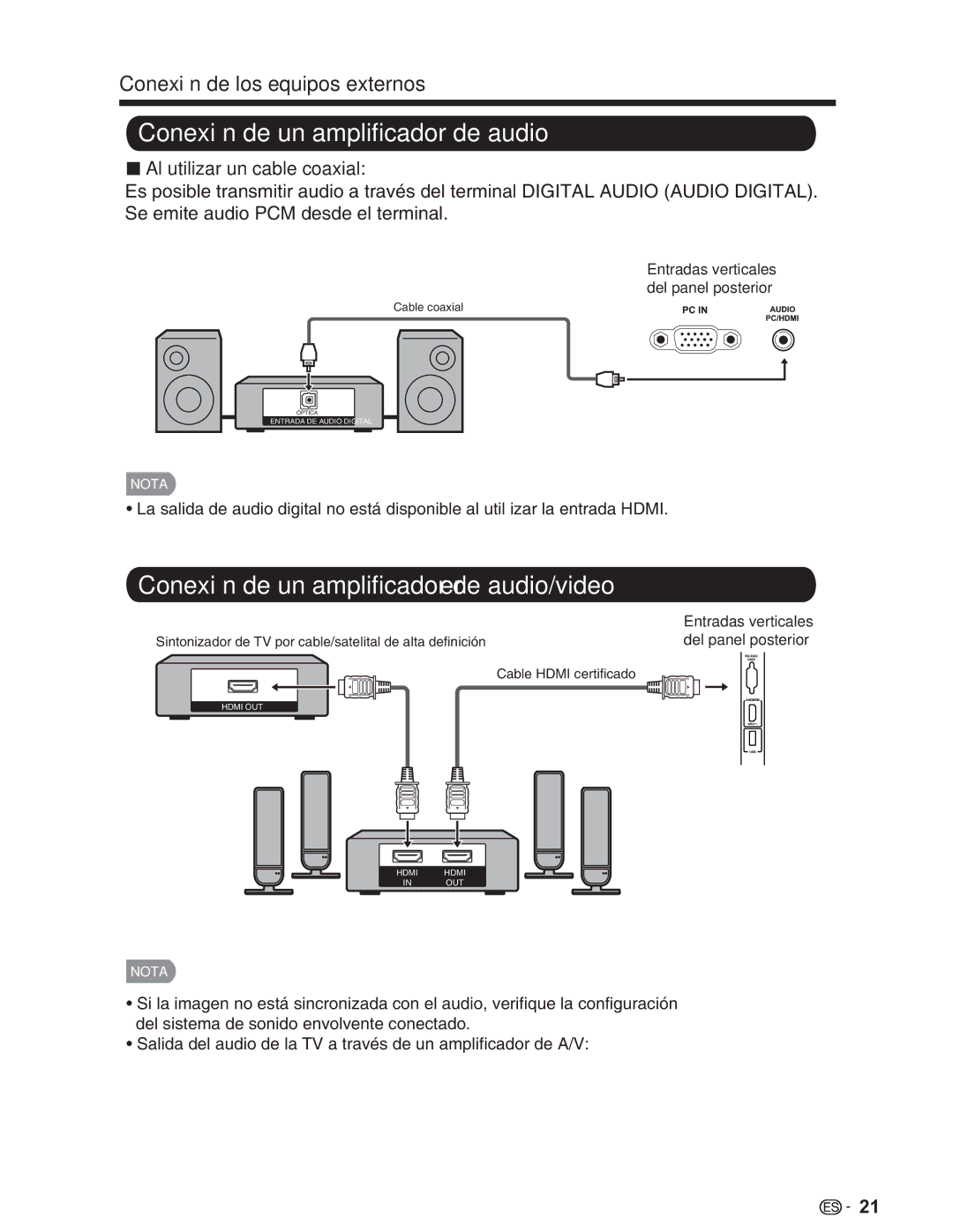 Sharp LC-46SV49U, LC-32SV29U, LC-26SV490U operation manual Conexión de un amplificador de audio 