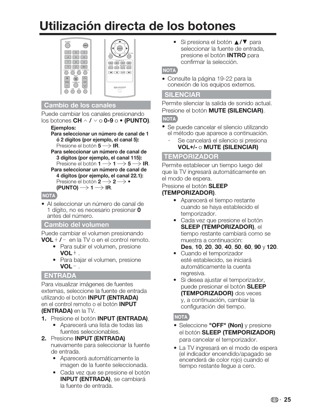 Sharp LC-26SV490U, LC-32SV29U Utilización directa de los botones, Ejemplos, Dígitos por ejemplo, el canal, Punto 1 IR 