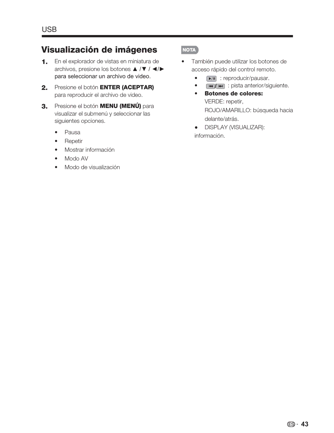 Sharp LC-26SV490U, LC-32SV29U, LC-46SV49U operation manual Usb 