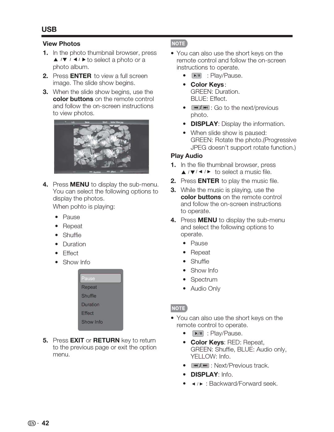 Sharp LC-26SV490U, LC-32SV29U, LC-46SV49U operation manual Usb 