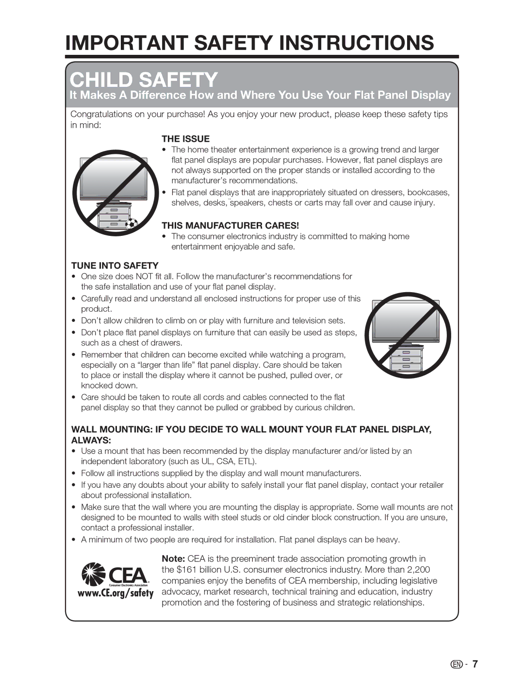 Sharp LC-32SV29U, LC-46SV49U, LC-26SV490U operation manual Child Safety 