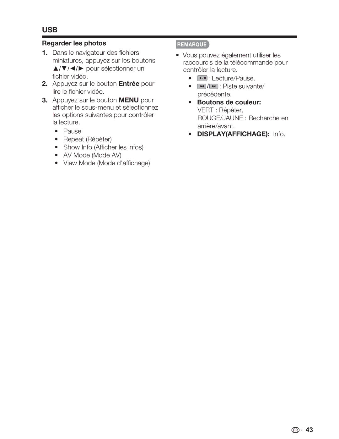 Sharp LC-32SV29U, LC-46SV49U, LC-26SV490U operation manual Usb 