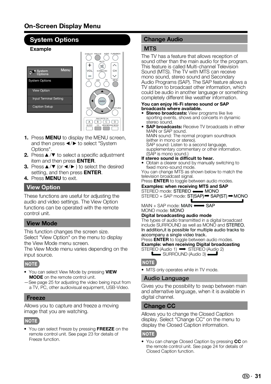 Sharp LC-32SV40U, LC-42SV50U, LC-46SV50U operation manual System Options, View Option 