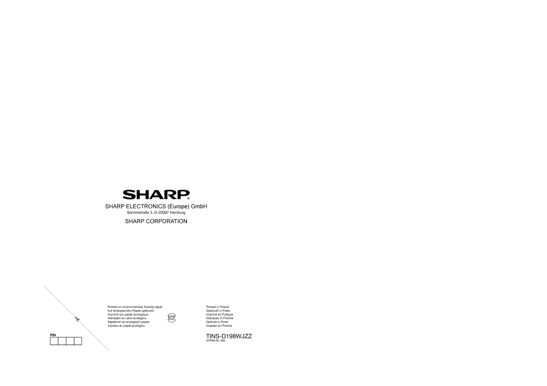 Sharp LC-37X20E, LC-32X20S, LC-37X20S operation manual Sharp Corporation, Sonninstraße 3, D-20097 Hamburg 