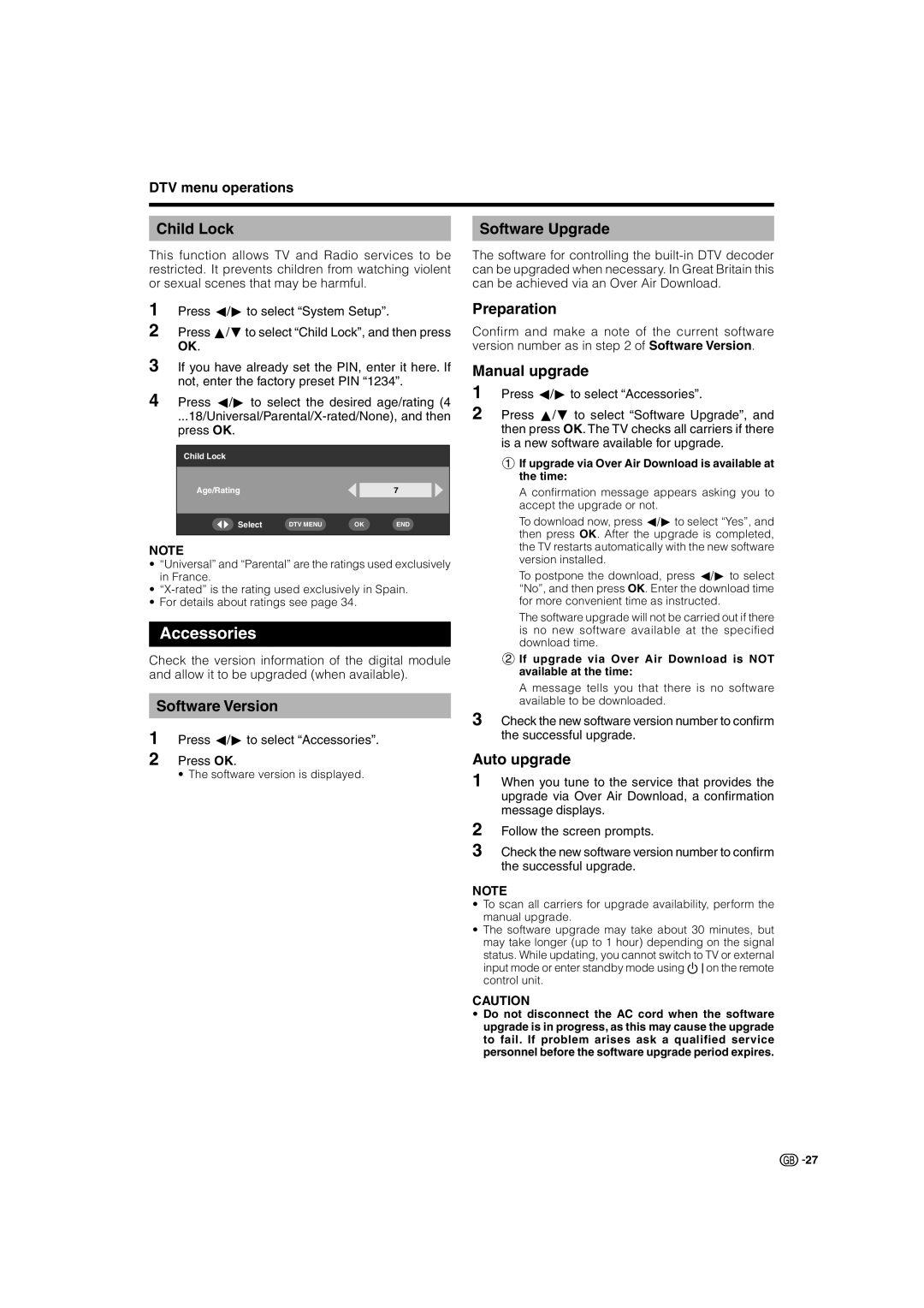 Sharp LC-42AD5S, LC-37AD5S operation manual Accessories 