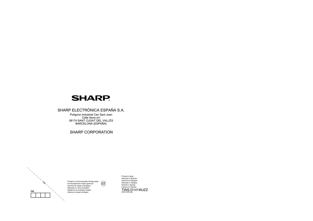 Sharp LC-37AD5S, LC-42AD5S operation manual TINS-D141WJZZ, Printed on environmentally friendly paper 