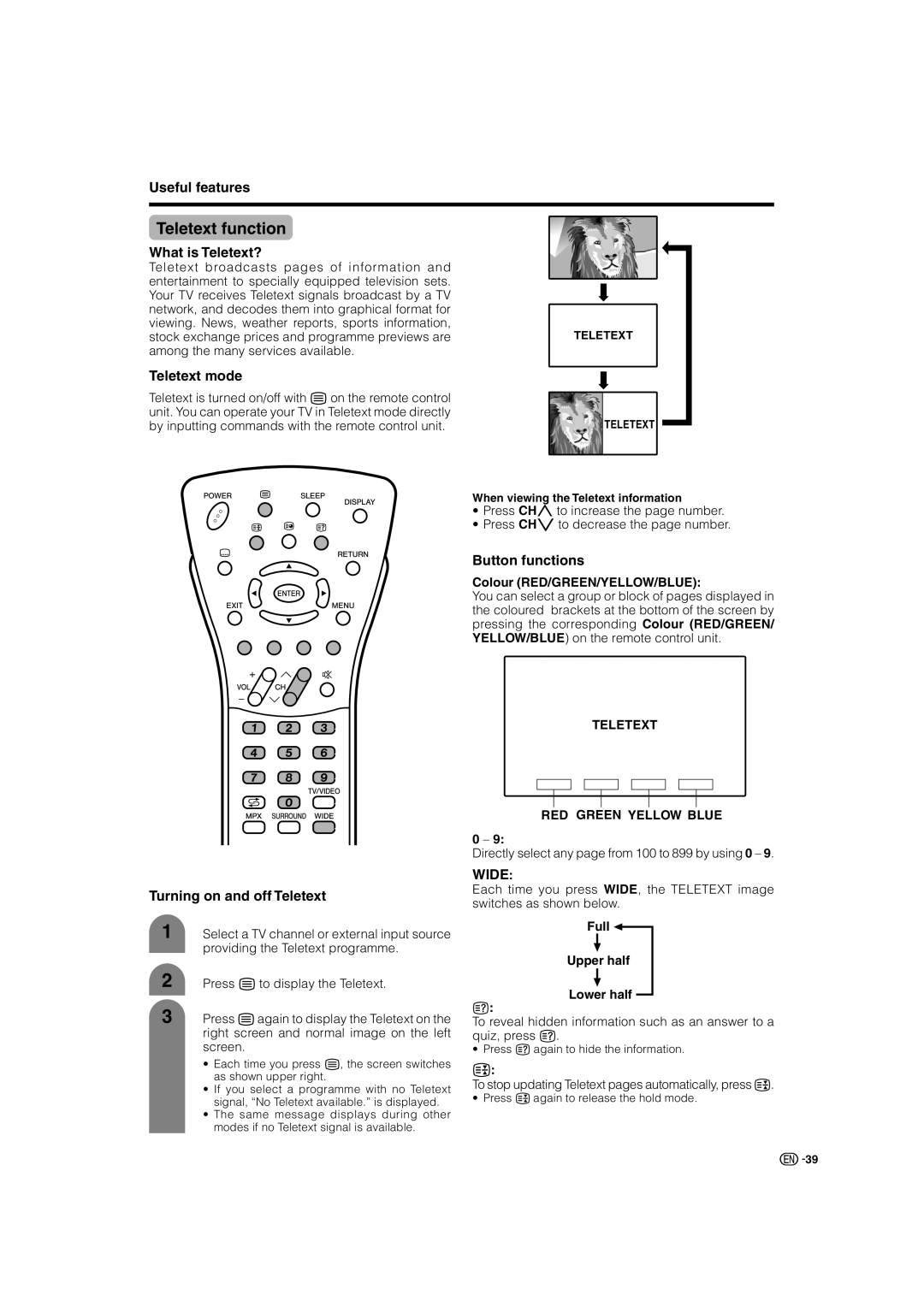 Sharp LC-37AX3X, LC-32AX3X operation manual Teletext function 