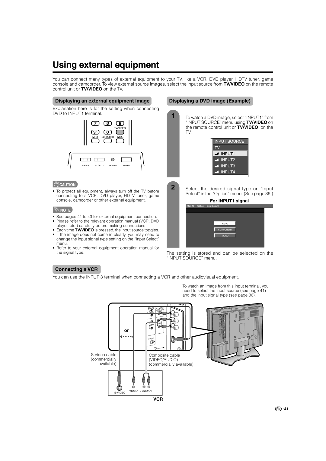 Sharp LC-37AX3X Using external equipment, Displaying an external equipment image, Displaying a DVD image Example 