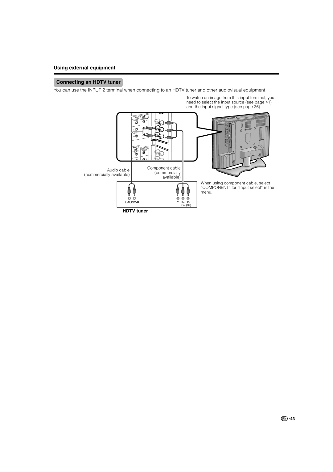 Sharp LC-37AX3X, LC-32AX3X operation manual Using external equipment Connecting an Hdtv tuner 