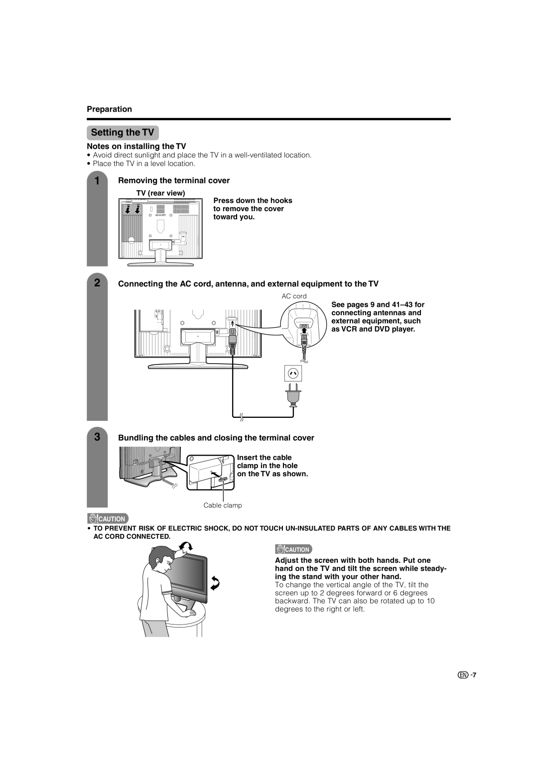 Sharp LC-37AX3X, LC-32AX3X operation manual Setting the TV, Preparation, Removing the terminal cover 