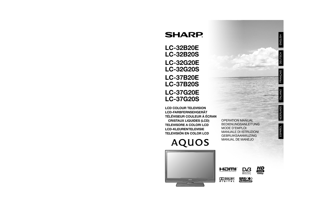 Sharp LC-37G20E, LC-37B20S, LC-37B20E, LC-37G20S operation manual Español Nederlands Italiano Français Deutsch English 