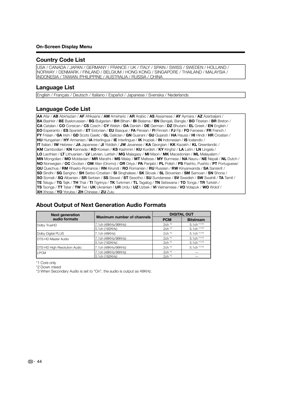 Sharp LC-37BD60U operation manual Next generation, Audio formats, Bitstream 