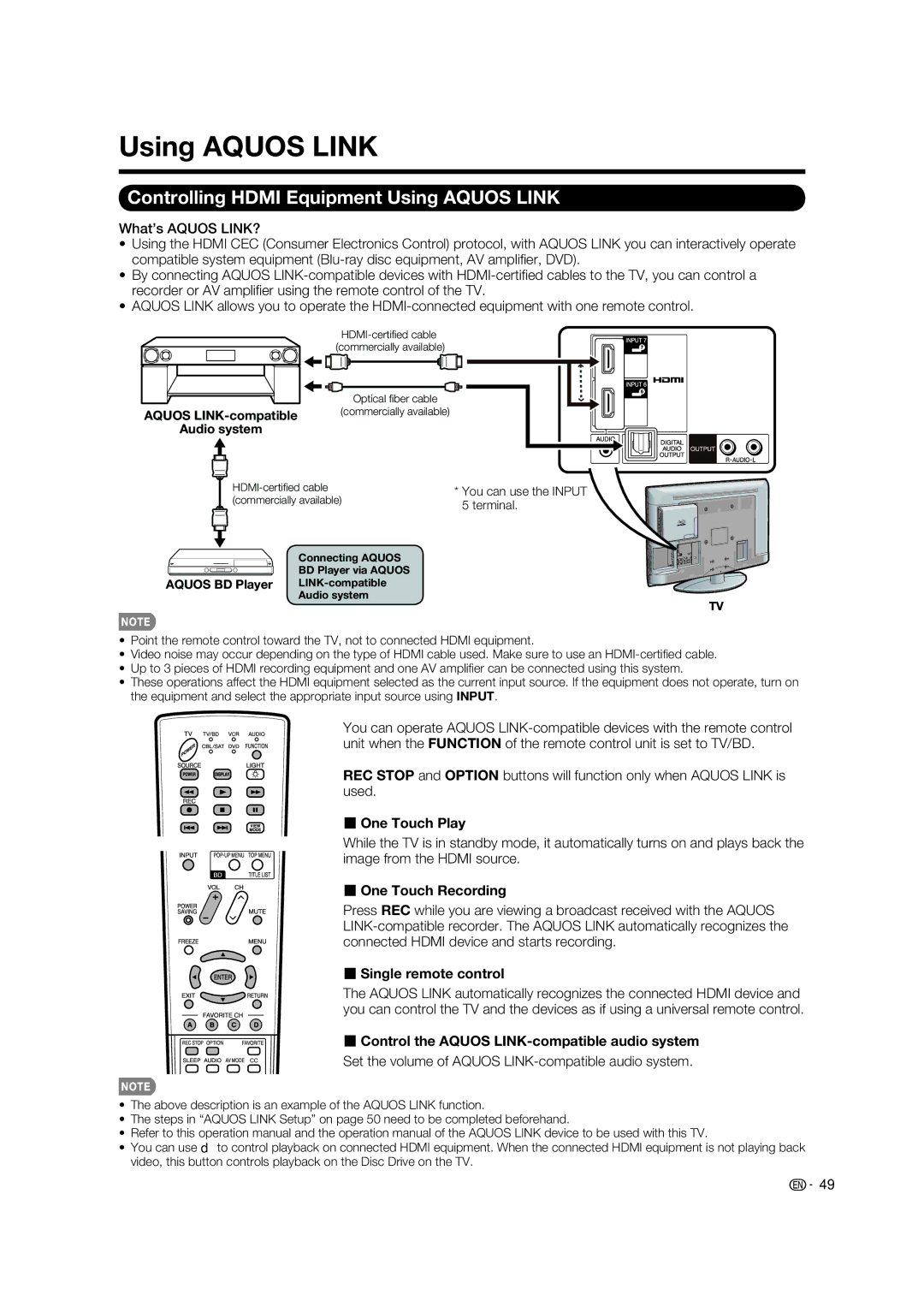 Sharp LC-37BD60U operation manual Controlling Hdmi Equipment Using Aquos Link 