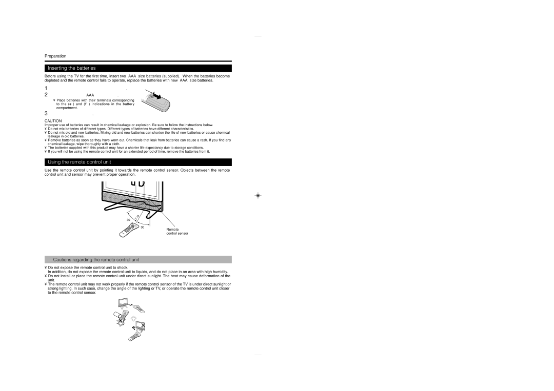 Sharp LC-37GA5E, LC-32GA5E, LC-26GA5E operation manual Inserting the batteries, Using the remote control unit, Preparation 