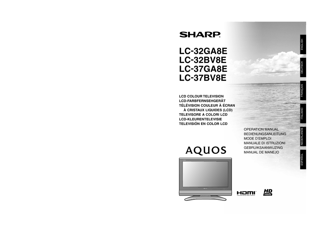 Sharp operation manual LC-32GA8E LC-32BV8E LC-37GA8E LC-37BV8E 