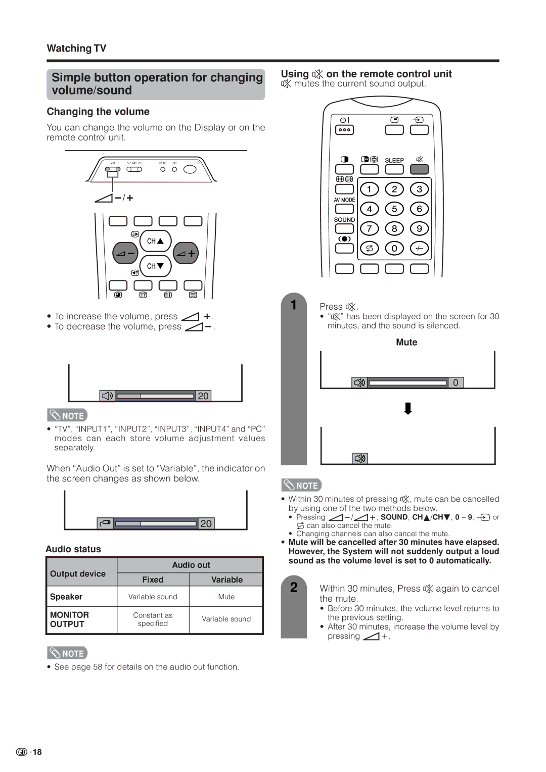 Sharp LC-37HV4M Simple button operation for changing volume/sound, Changing the volume, Using eon the remote control unit 