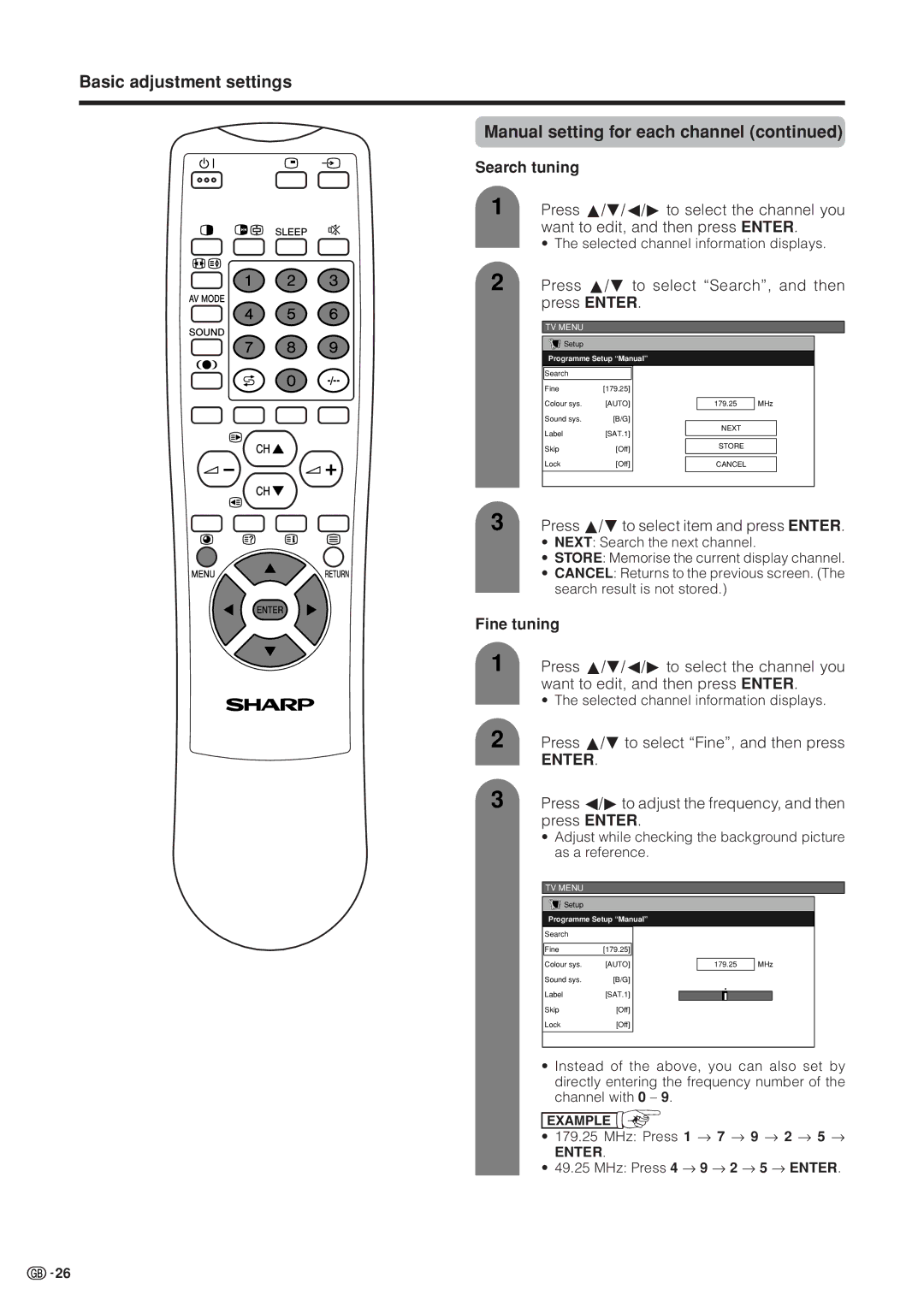 Sharp LC-37HV4M operation manual Search tuning, Fine tuning 