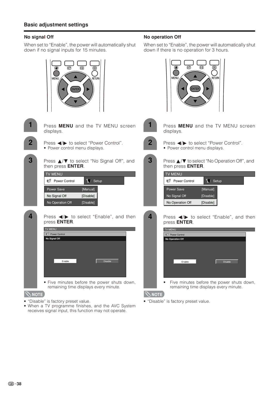 Sharp LC-37HV4M operation manual No signal Off, Press a/b to select No Signal Off, and then press Enter, No operation Off 