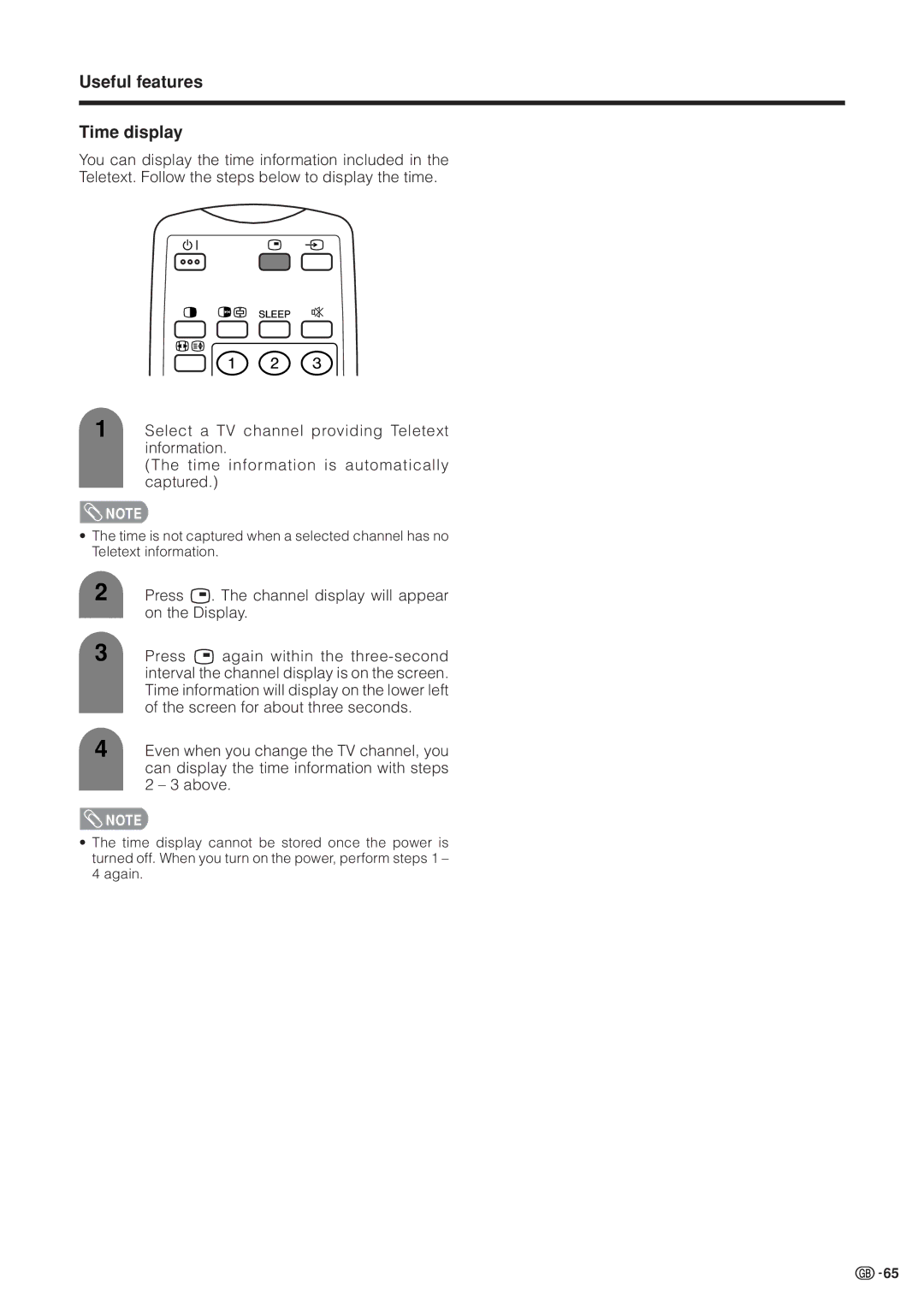 Sharp LC-37HV4M operation manual Useful features Time display 