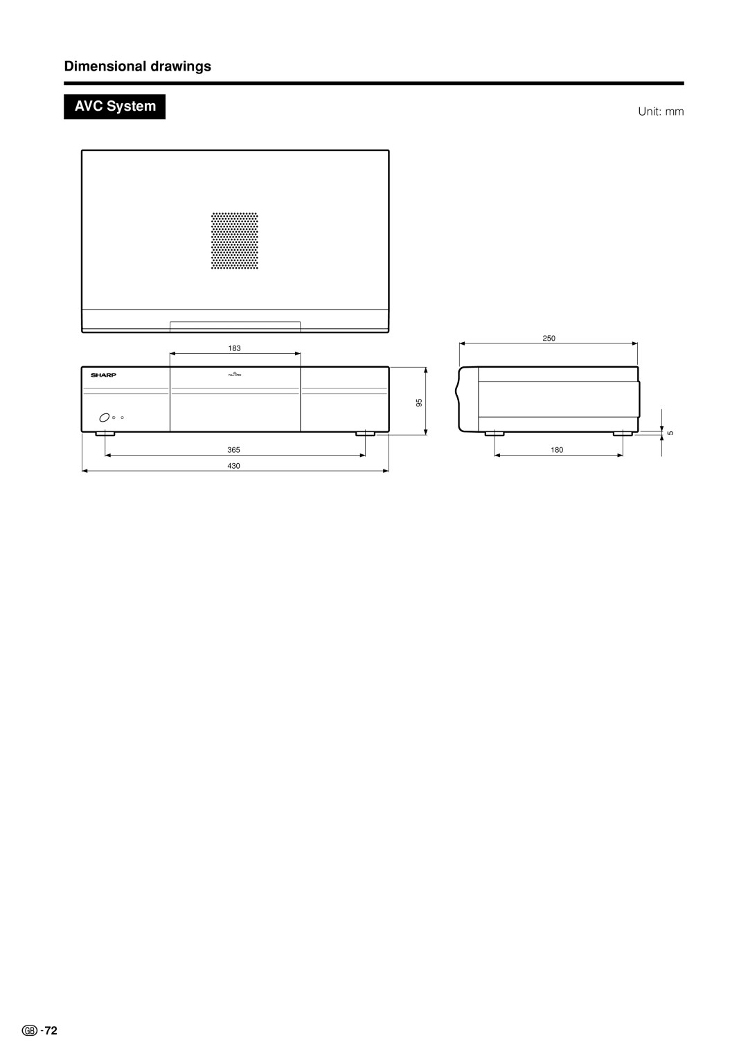 Sharp LC-37HV4M operation manual Dimensional drawings 