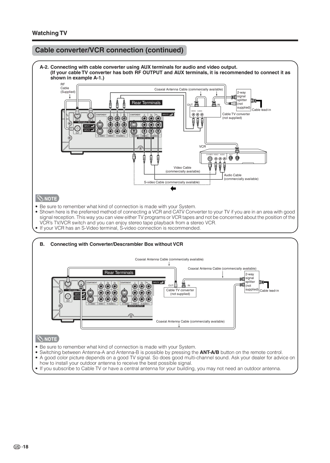 Sharp LC 37HV6U operation manual Watching TV, Connecting with Converter/Descrambler Box without VCR 