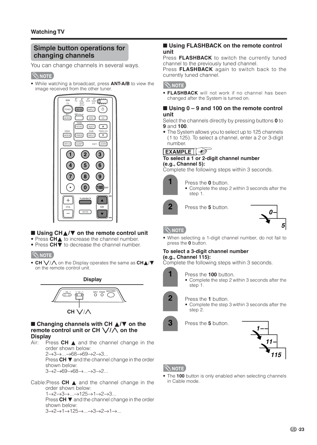 Sharp LC 37HV6U operation manual Simple button operations for changing channels, Using Flashback on the remote control unit 