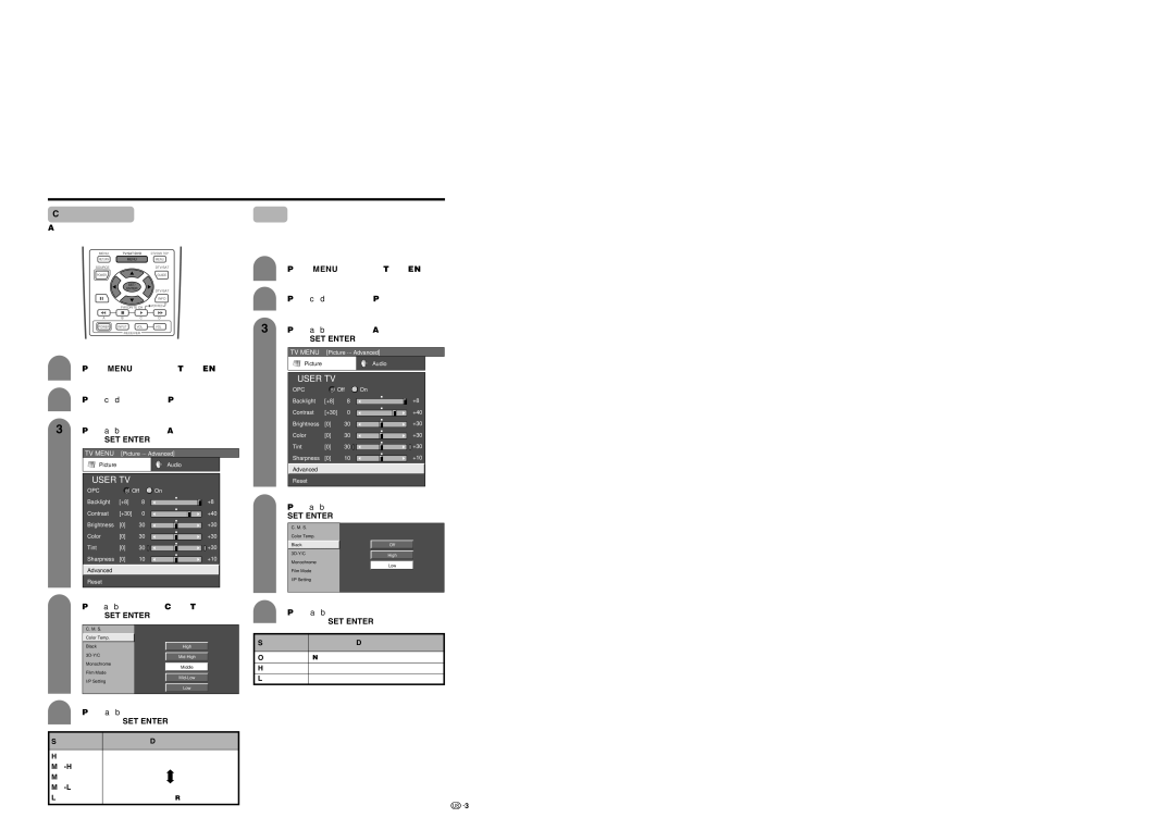 Sharp LC 37HV6U Basic adjustment settings Color temperature Black, Press a/bto select Black, and then press SET/ENTER 