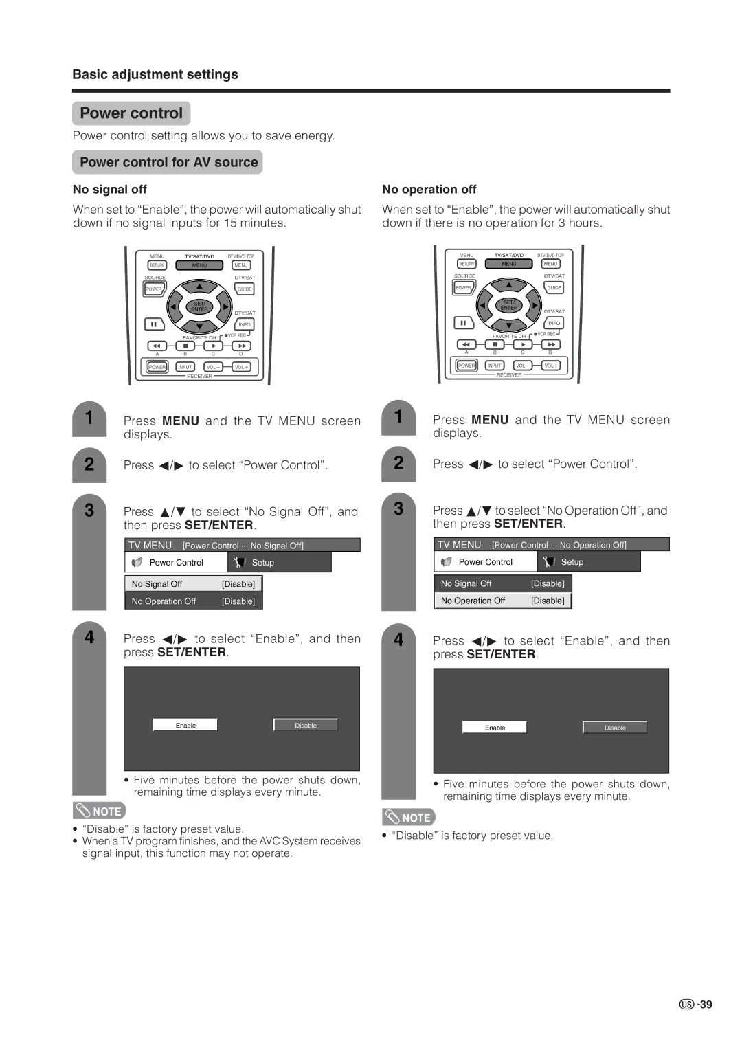 Sharp LC 37HV6U operation manual Power control for AV source, No signal off, No operation off 