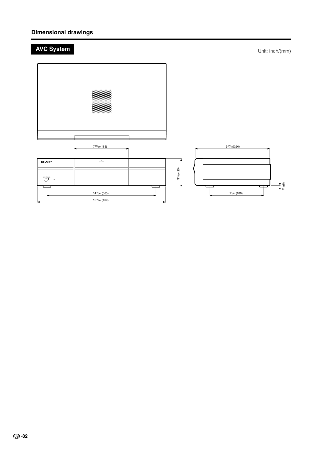 Sharp LC 37HV6U operation manual Dimensional drawings 