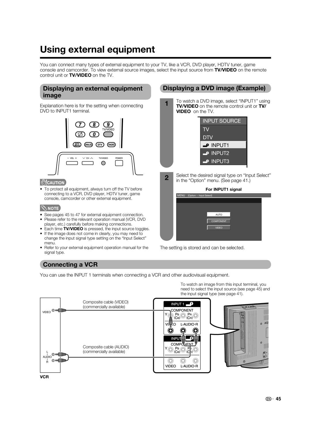 Sharp LC-32PD5X Using external equipment, Displaying an external equipment image, Displaying a DVD image Example 