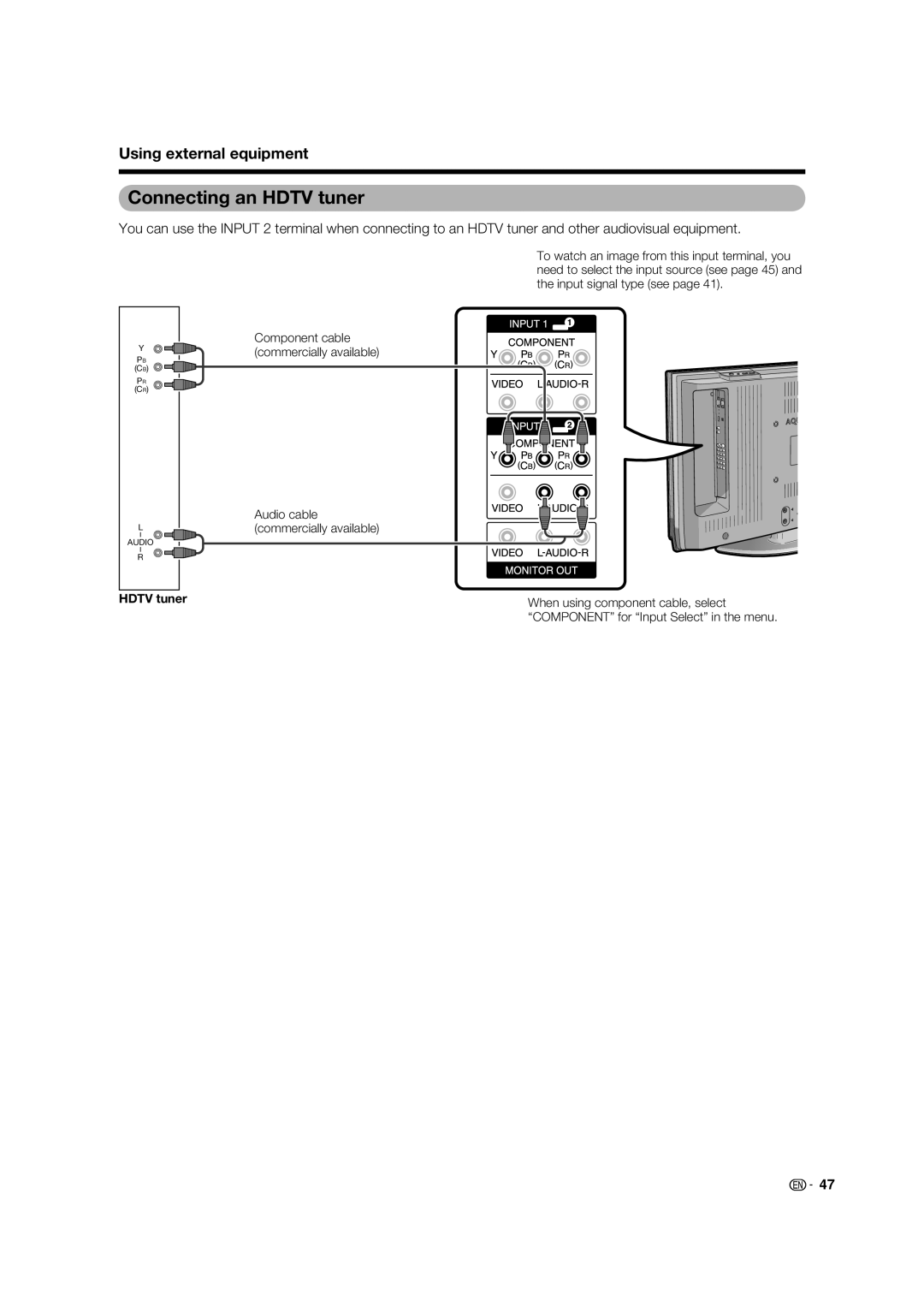 Sharp LC-32PD5X, LC-37PD5X operation manual Connecting an Hdtv tuner 