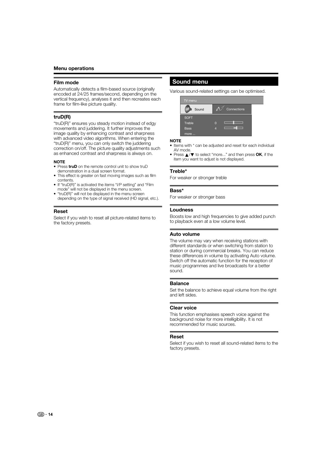 Sharp LC-37XD1E operation manual Sound menu 