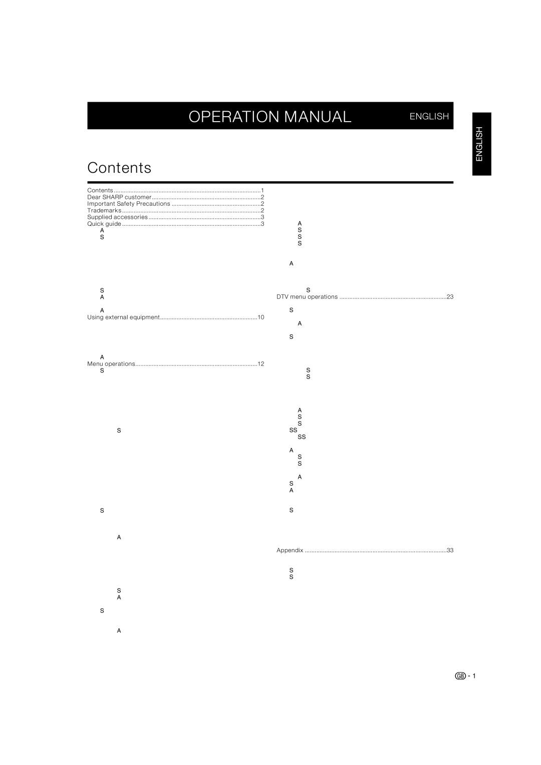 Sharp LC-37XD1E operation manual Contents 