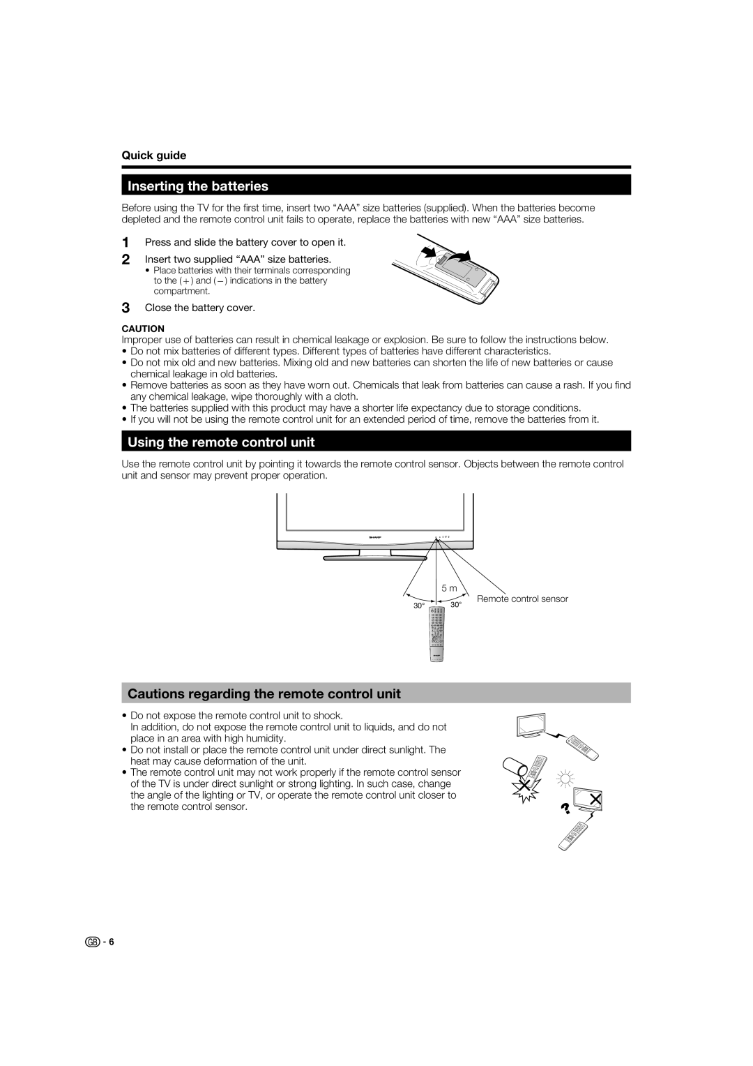 Sharp LC-37XD1E operation manual Inserting the batteries, Using the remote control unit 